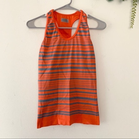 Athleta Tops - ATHLETA Neon Stripe Racerback Tank Shelf Bra Orange Built in Bra Athletic Top S